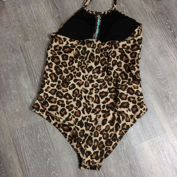 NEW Aqua Eve Leopard 1 Piece Halter Swimsuit Size 22W NWT Wear Two Ways Plus - Picture 6 of 8